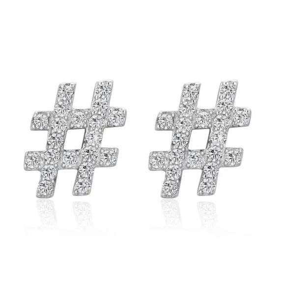 💛 NEW 925 Number Sign & CZ Earrings - Picture 1 of 4